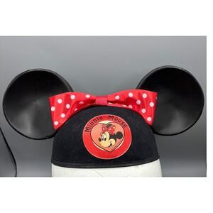 Vintage 90s Disney Minnie Mouse Ear Hat Black Felt Red Polka Dot Bow Made in USA